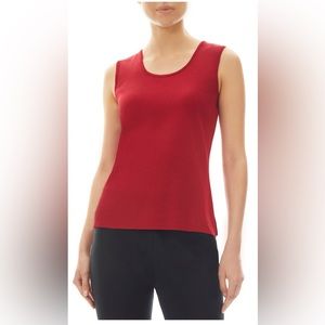 NWT Ming Wang Mid-Length Scoop Neck Knit Tank in Cherry Red Size XS $130